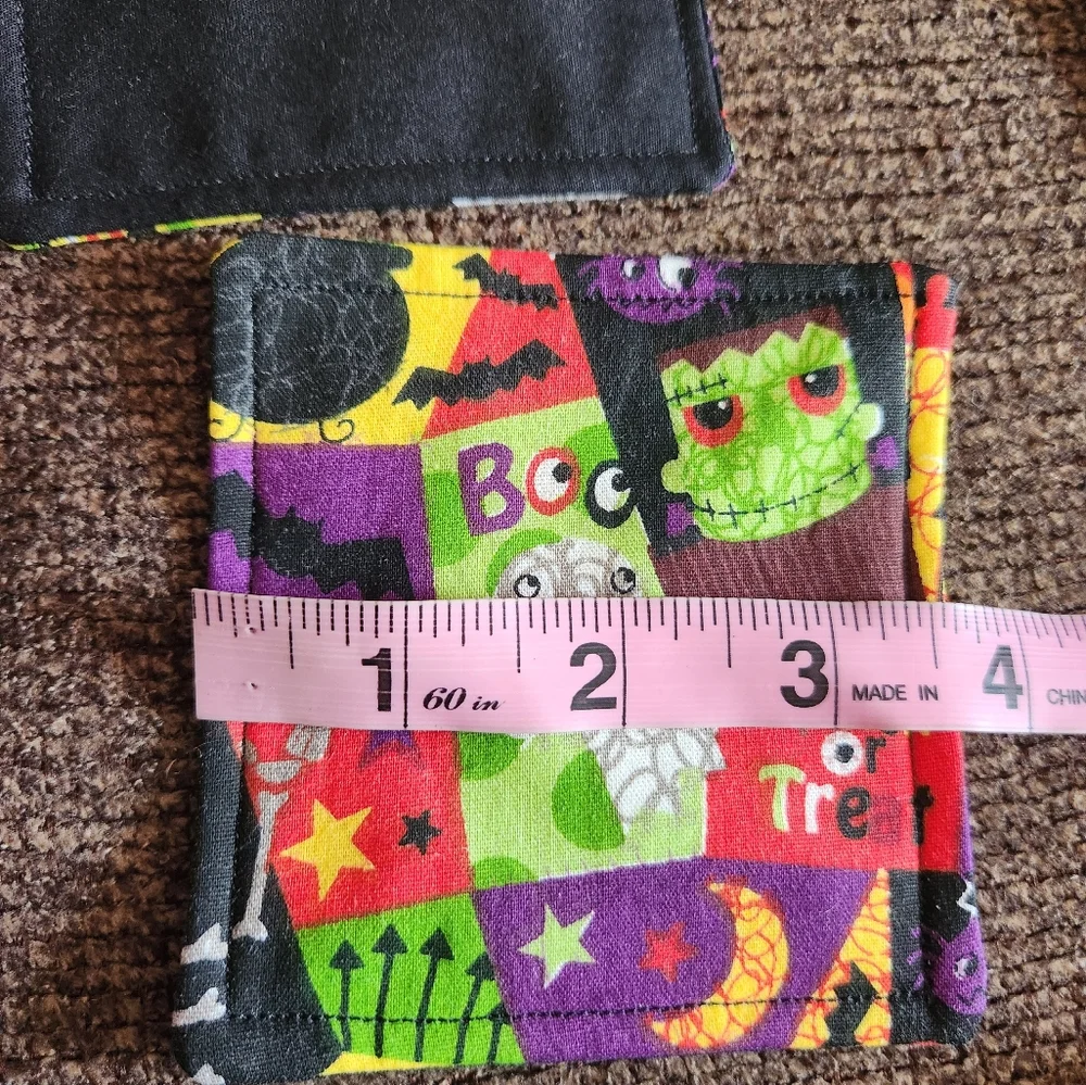 Halloween Coasters Set Of 4 Black Multicolored Handmade New